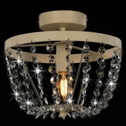 Plafonnier Avec Perles De Cristal Blanc Rond E14 -OSRAM || Philips || Bosch Soldes plafonnier avec perles de cristal blanc rond e14 3666722503174 622343