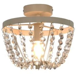 Plafonnier Avec Perles De Cristal Blanc Rond E14 -OSRAM || Philips || Bosch Soldes plafonnier avec perles de cristal blanc rond e14 3666722503174 622346