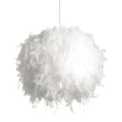 PLUME Suspension - Armature : Ø26 Cm - Avec Plume Environ Ø36 Cm - Blanche - E14 40W Non Fournie