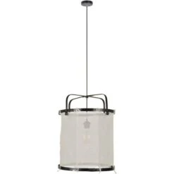 Suspension Hikari - Tissu Et Bambou - Lanterne - E27 - Ø35 Cm - Noir