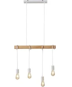 Suspension Industrielle 4 Ampoules Bois Clair Et Blanc Igo -OSRAM || Philips || Bosch Soldes suspension industrielle 4 ampoules bois clair et blanc igo 3248116418037 1140456