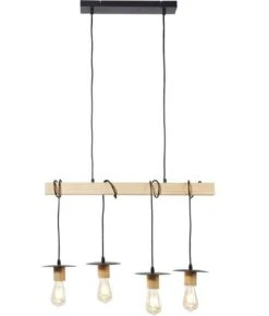 Suspension Industrielle 4 Ampoules Bois Clair Et Métal Noir Igo -OSRAM || Philips || Bosch Soldes suspension industrielle 4 ampoules bois clair et metal noir igo 3248116416828 1140461