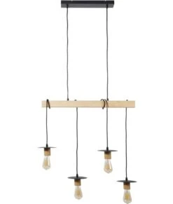 Suspension Industrielle 4 Ampoules Bois Clair Et Métal Noir Igo -OSRAM || Philips || Bosch Soldes suspension industrielle 4 ampoules bois clair et metal noir igo 3248116416828 1140462