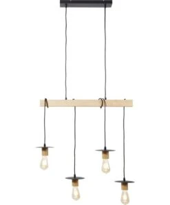 Suspension Industrielle 4 Ampoules Bois Clair Et Métal Noir Igo -OSRAM || Philips || Bosch Soldes suspension industrielle 4 ampoules bois clair et metal noir igo 3248116416828 1140463