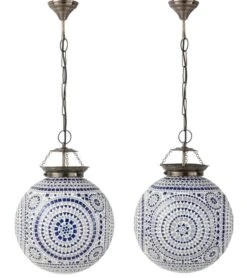 Suspension Mosaïque En Verre Bleu Et Blanc Ekio - Lot De 2 2
