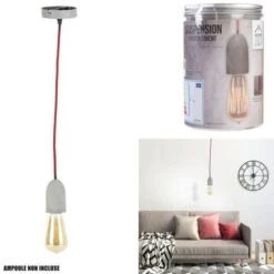 THE HOME DECO LIGHT Suspension Béton LA12073 Textile Cable - Rouge M8 -OSRAM || Philips || Bosch Soldes the home deco light suspension beton la12073 textile cable rouge m8 3664944048978 565922