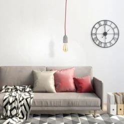 THE HOME DECO LIGHT Suspension Béton LA12073 Textile Cable - Rouge M8 -OSRAM || Philips || Bosch Soldes the home deco light suspension beton la12073 textile cable rouge m8 3664944048978 565924