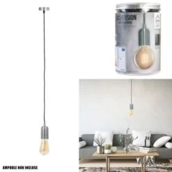 THE HOME DECO LIGHT Suspension Vintage LA12080 - Argent Aluminium Cablé - Noir M8 -OSRAM || Philips || Bosch Soldes the home deco light suspension vintage la12080 argent aluminium cable noir m8 3664944048985 565917