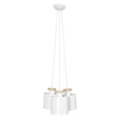 UZIBUZE Lustre 3 Tetes En Bois Et Acier - Ø30 X H90 Cm - Blanc - E27 3x40W